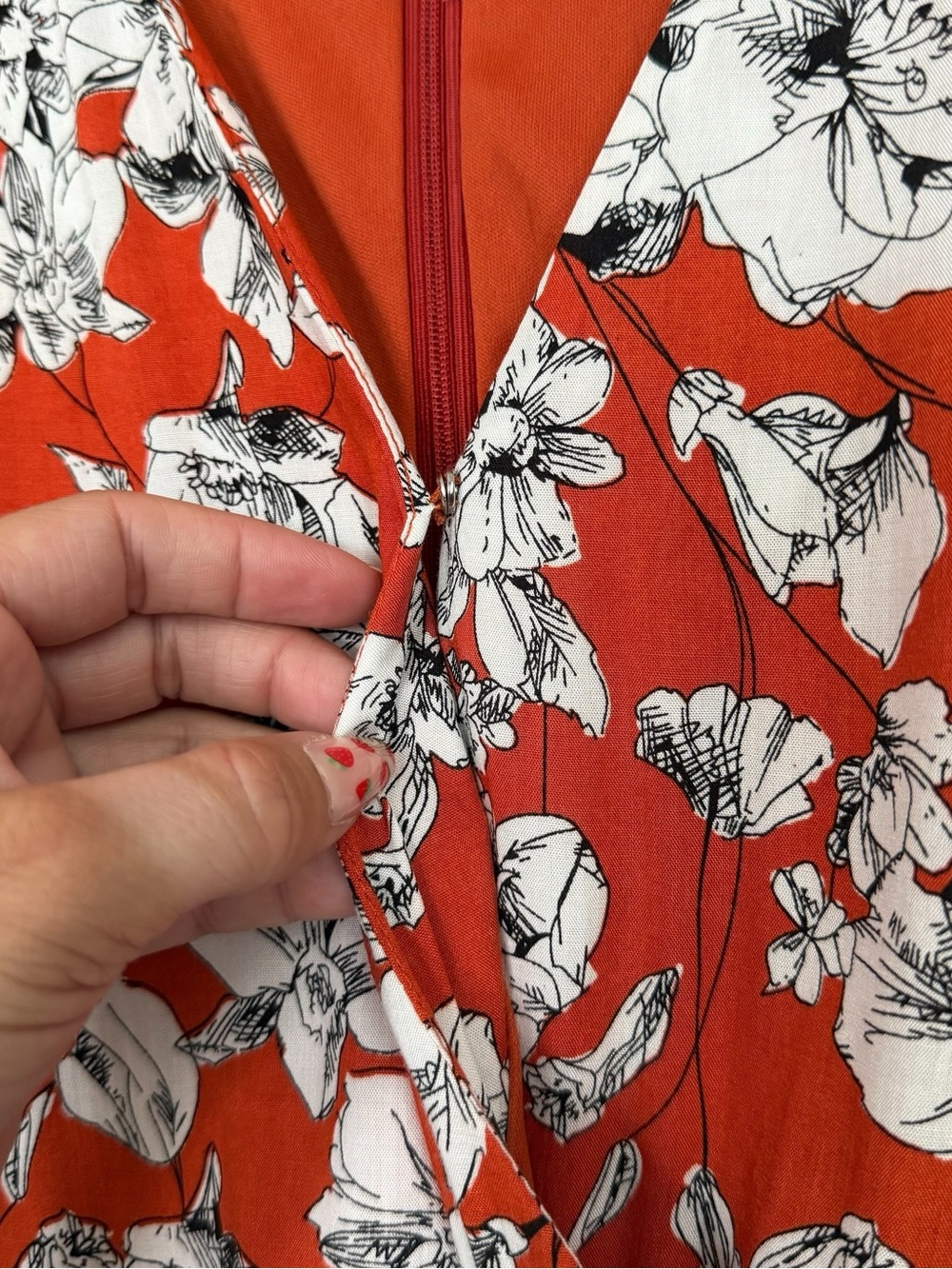 Roolee Burnt Orange w/ Black & White Floral Wrap-Style Ruffle Accent Maxi Dress - Picture 6 of 14
